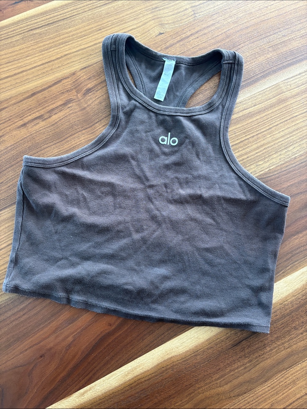 ALO Yoga Brown Ribbed Racerback Crop Tank Top